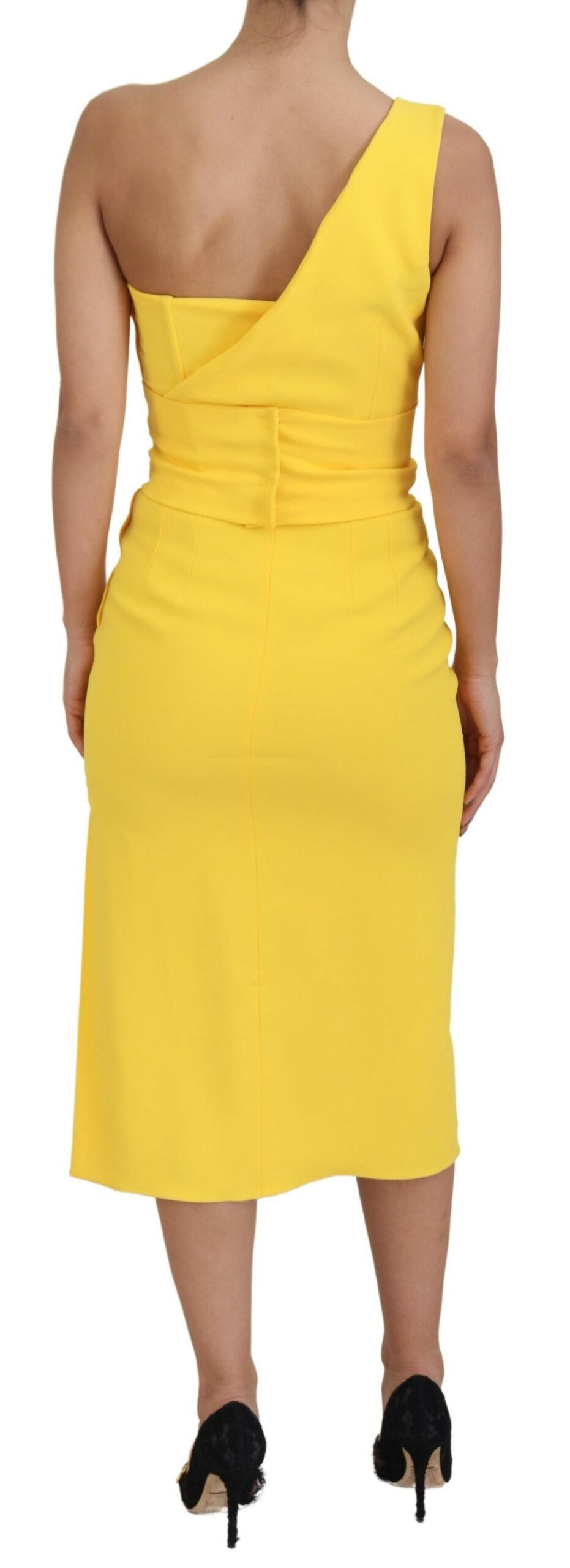 Yellow One Shoulder Side Slit Midi Dress