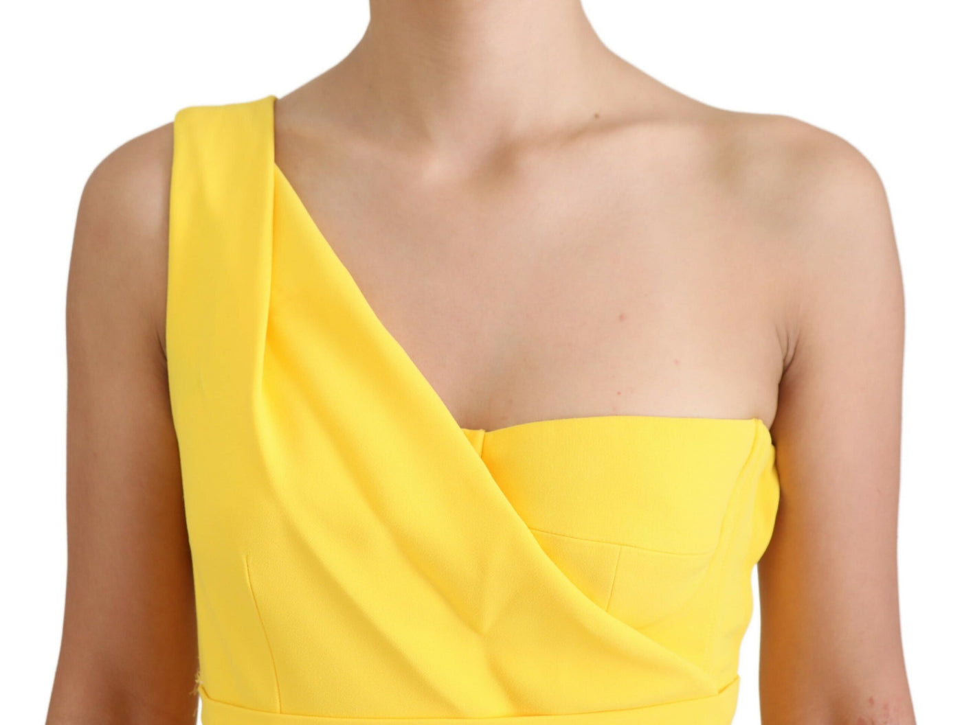 Yellow One Shoulder Side Slit Midi Dress