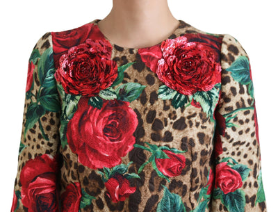 Brown Leopard Red Roses Cotton A-line Dress