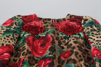 Brown Leopard Red Roses Cotton A-line Dress