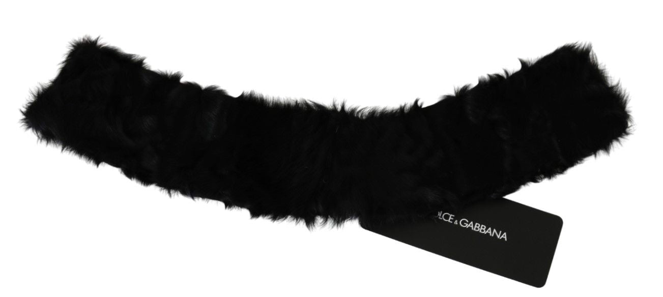 Black Fur Neck Collar Wrap Lambskin Scarf