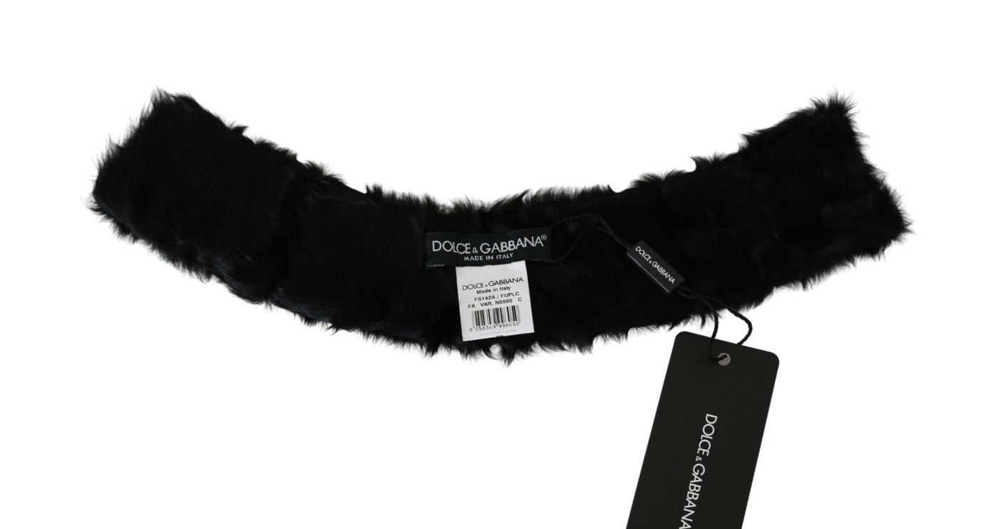 Black Fur Neck Collar Wrap Lambskin Scarf