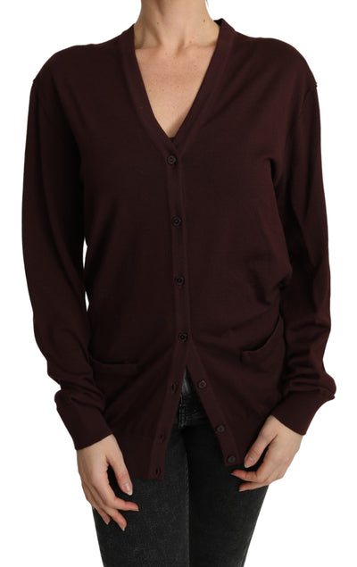 Maroon Virgin Wool Cardigan Sweater