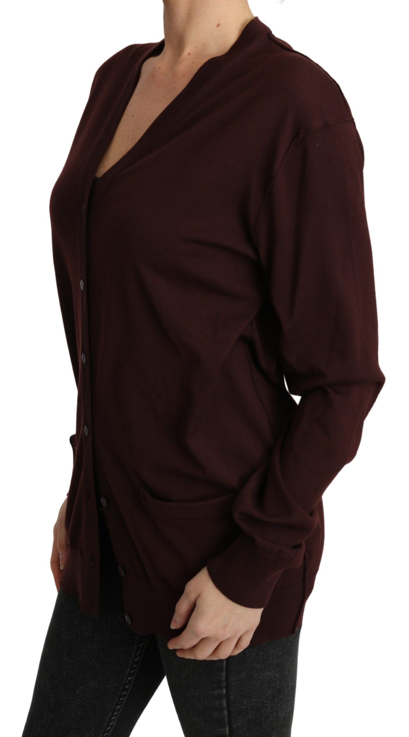 Maroon Virgin Wool Cardigan Sweater