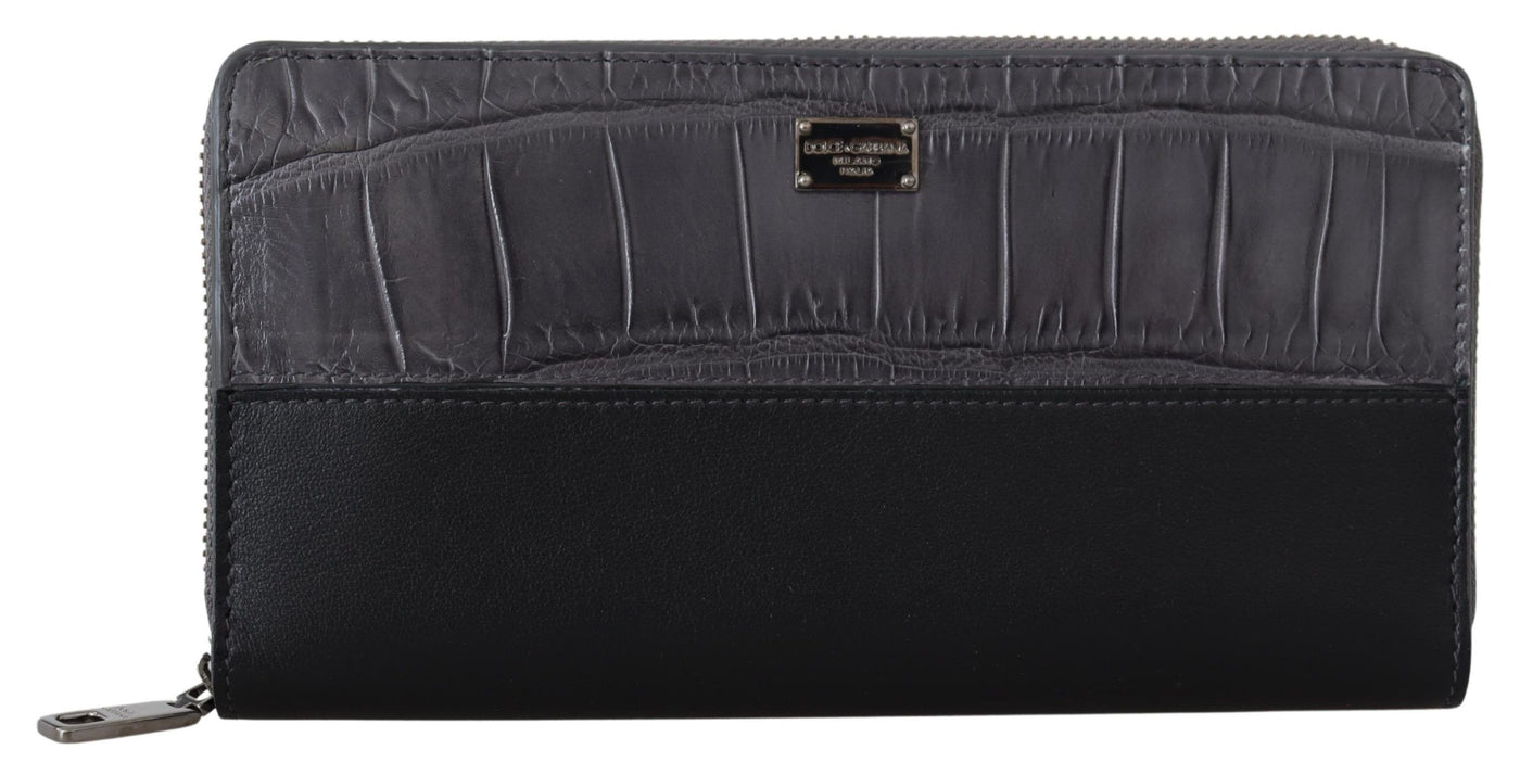 Black Zip Around Continental Clutch Leather Wallet