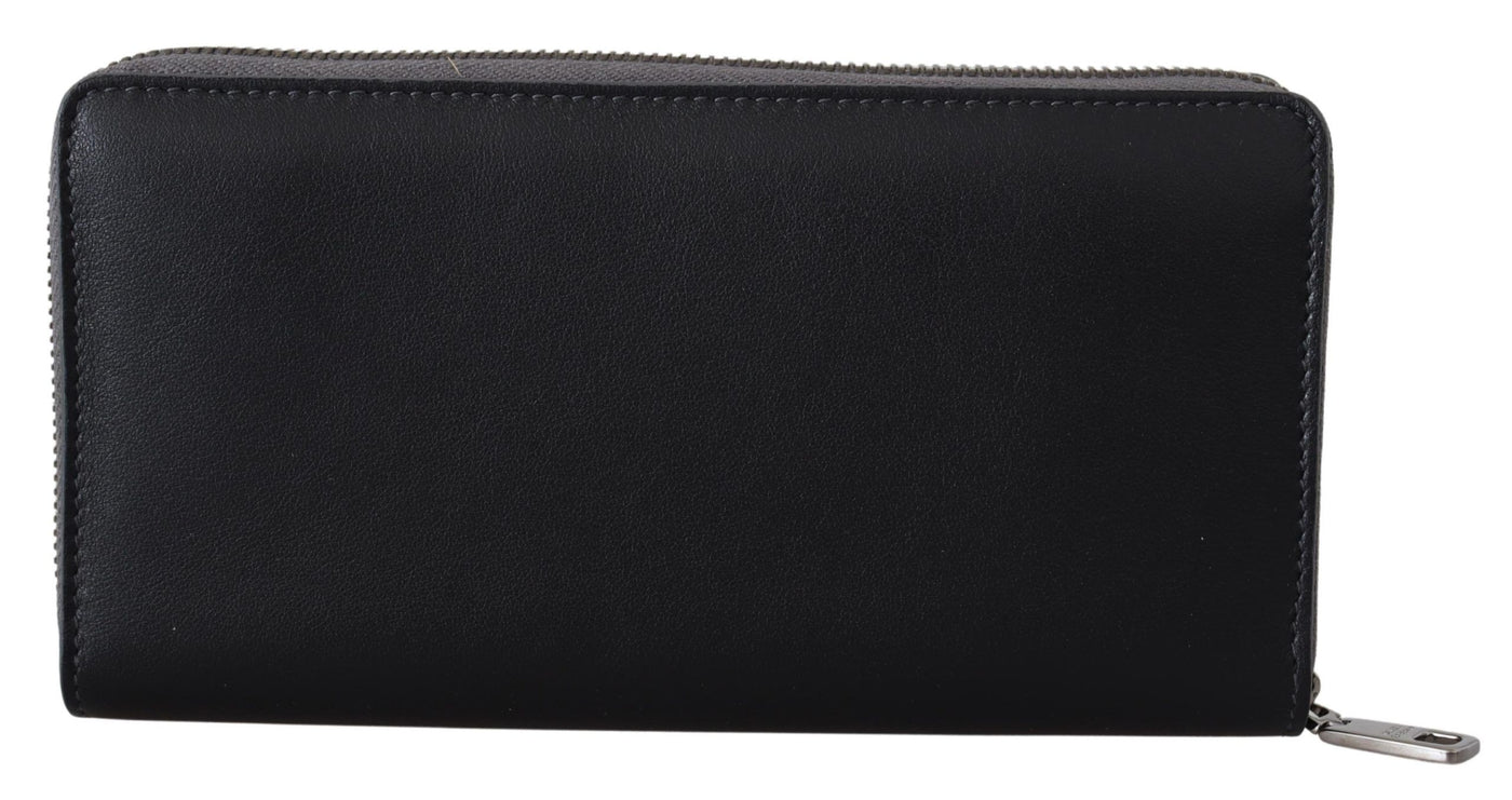 Black Zip Around Continental Clutch Leather Wallet