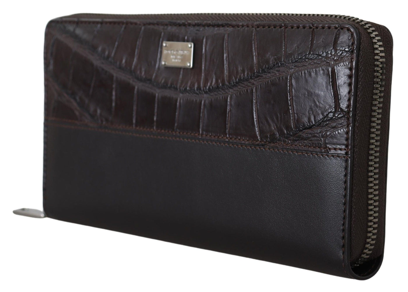 Brown Zip Around Continental Clutch Exotic Leather Wallet