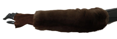 Brown Elbow Length Finger Less Fur Gloves