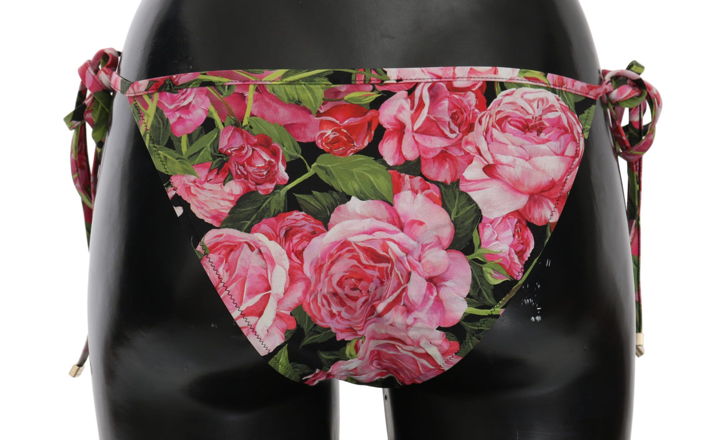 Black Pink Rose Print Bottom Bikini Beachwear