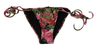 Black Pink Rose Print Bottom Bikini Beachwear