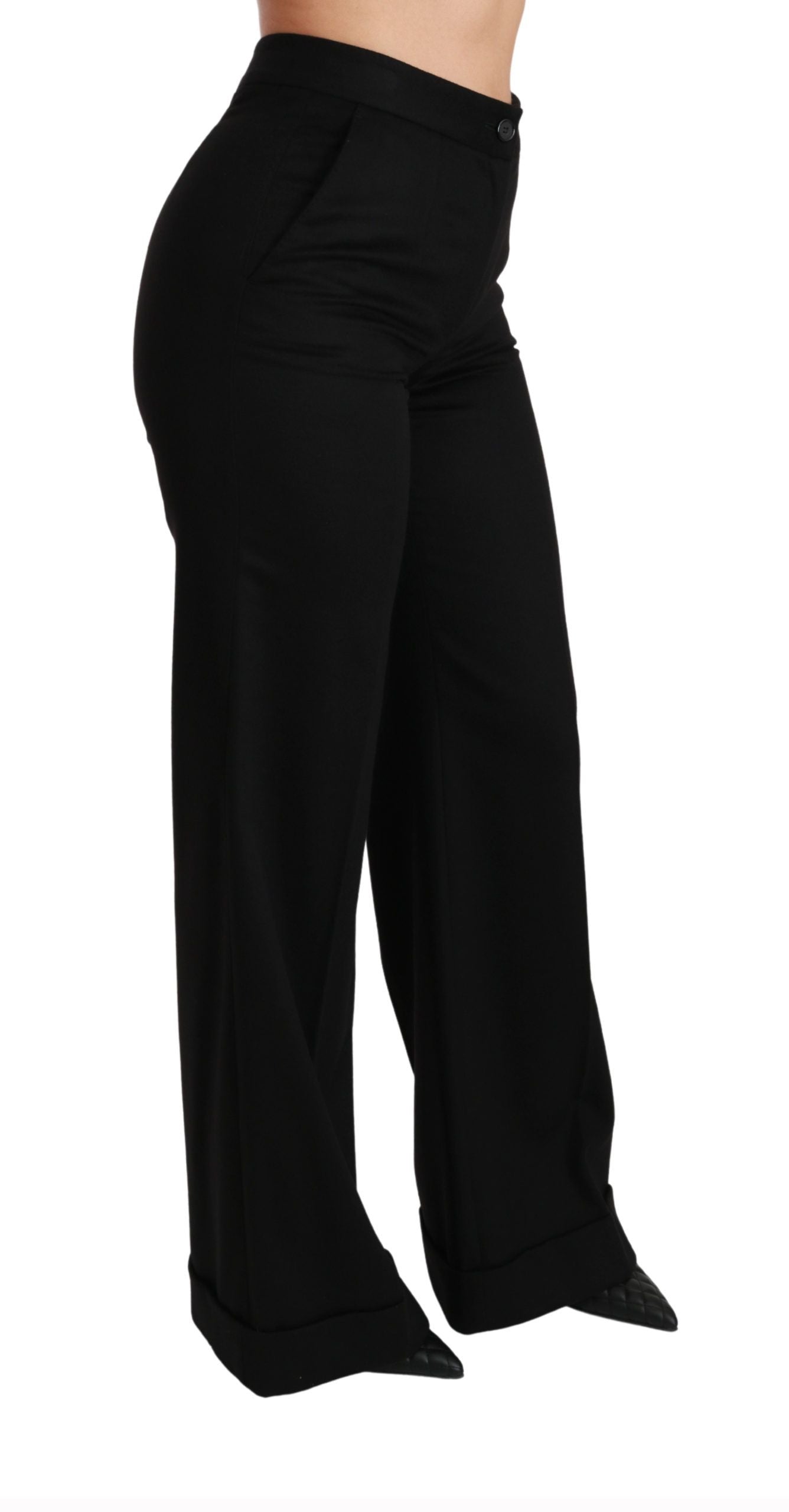 Black Wide Leg Flared Trouser Cashmere Pants