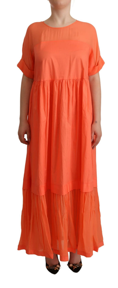 Coral Cotton Blend Short Sleeves Maxi Shift Dress