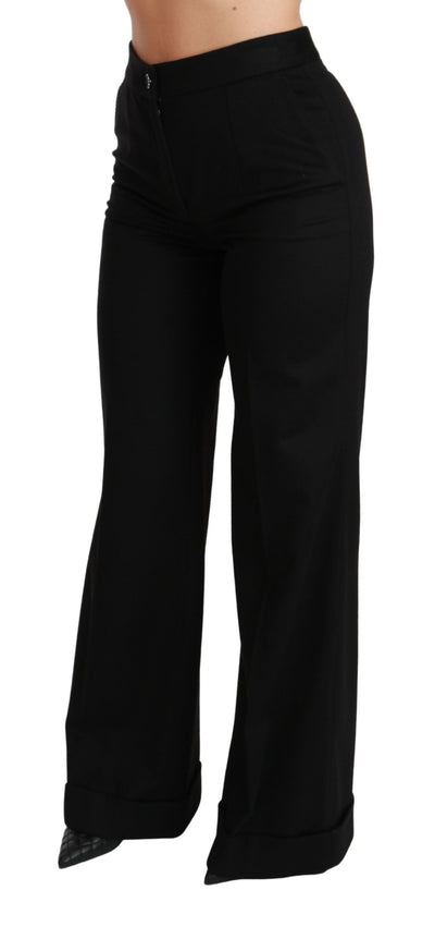 Black Wide Leg Flared Trouser Cashmere Pants