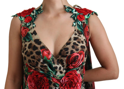 Multicolor Rose Leopard Sleeveless Dress