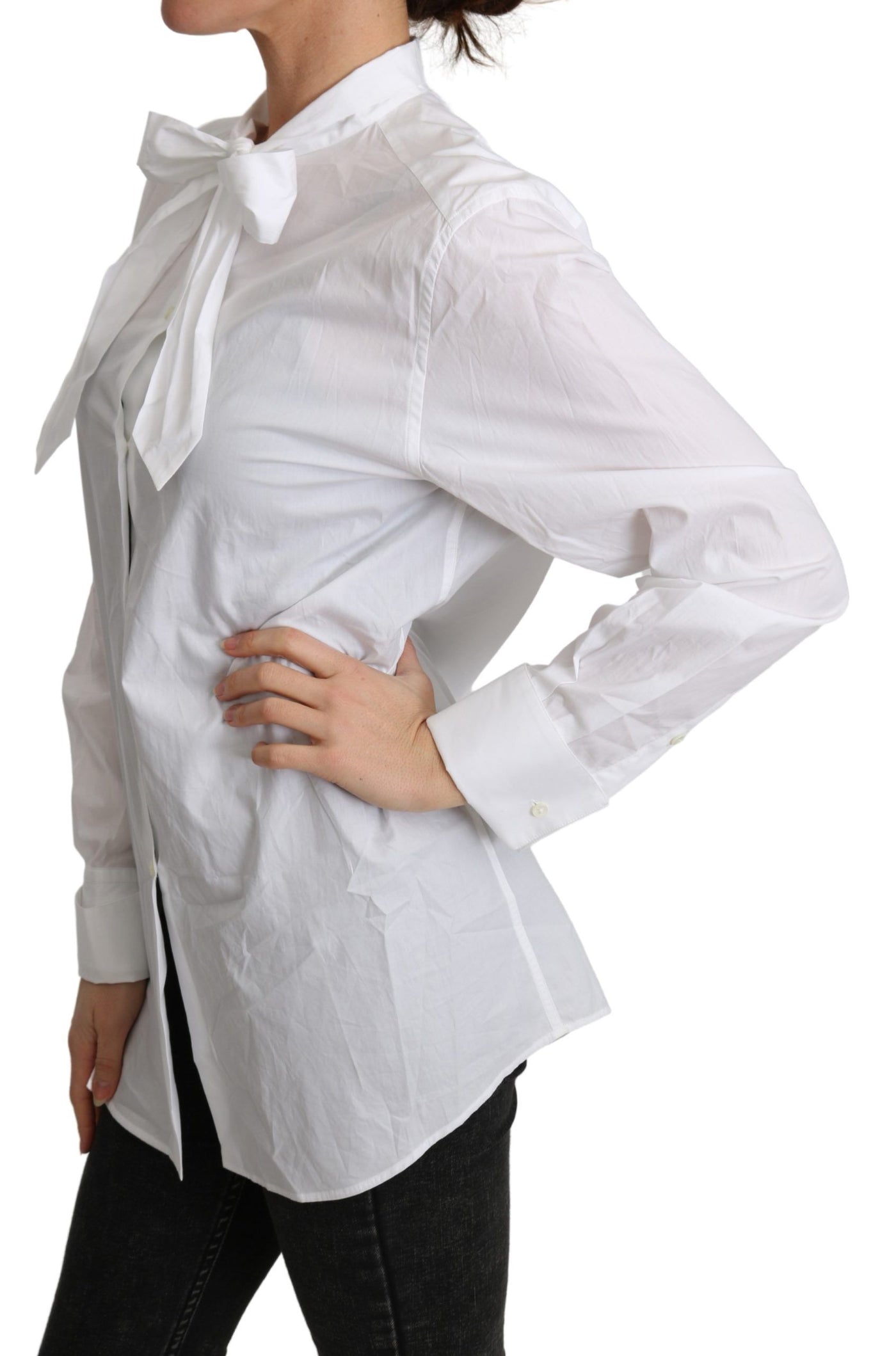 Cotton White Scarf Neck Shirt Blouse Top