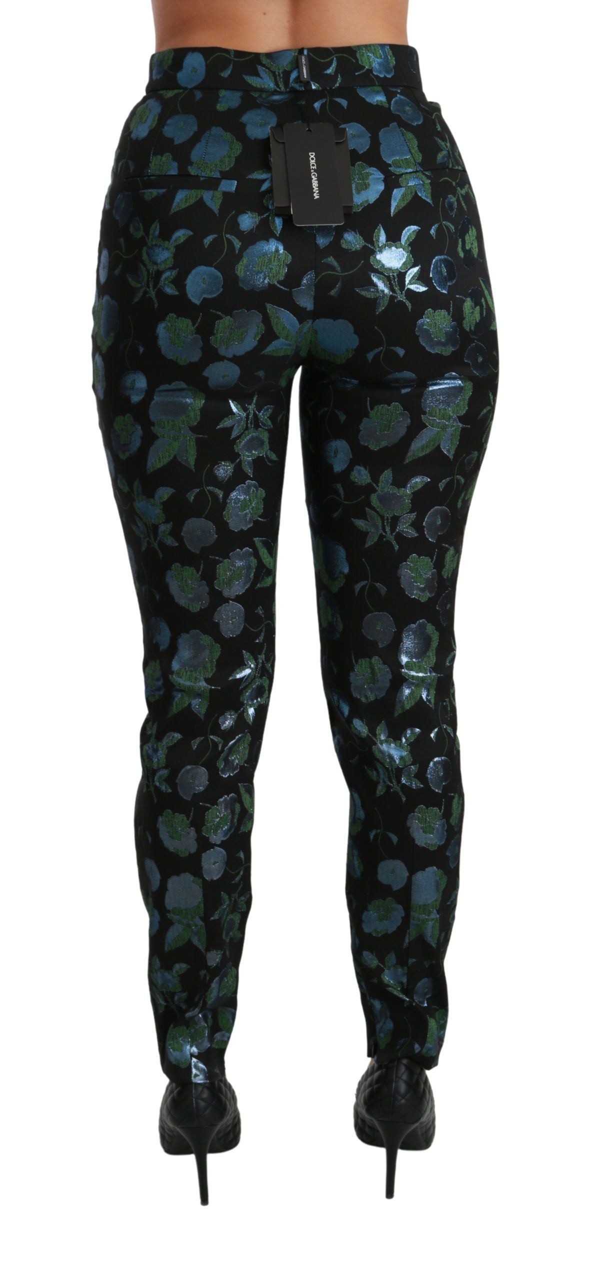 Blue Green Floral Metallic Slim Pants