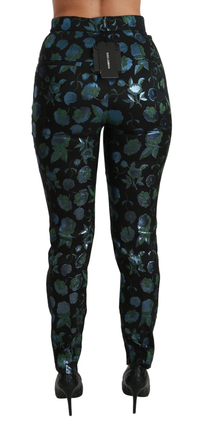 Blue Green Floral Metallic Slim Pants