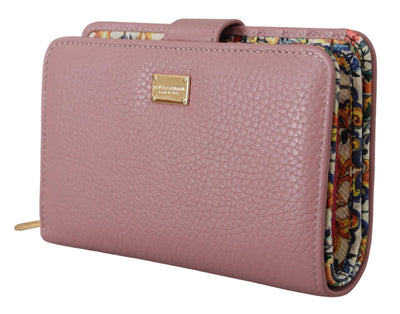 Pink Floral Leather Bifold Continental Clutch Wallet