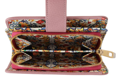 Pink Floral Leather Bifold Continental Clutch Wallet