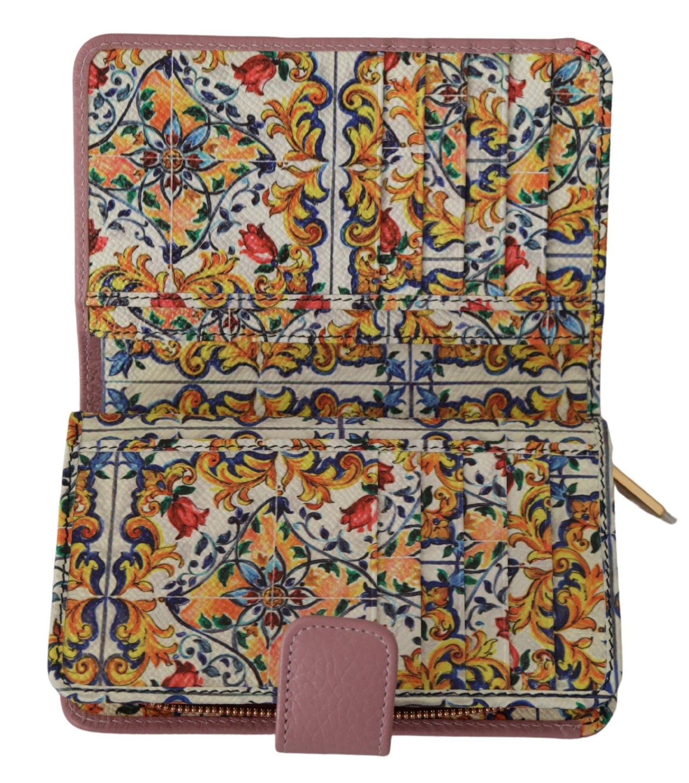 Pink Floral Leather Bifold Continental Clutch Wallet