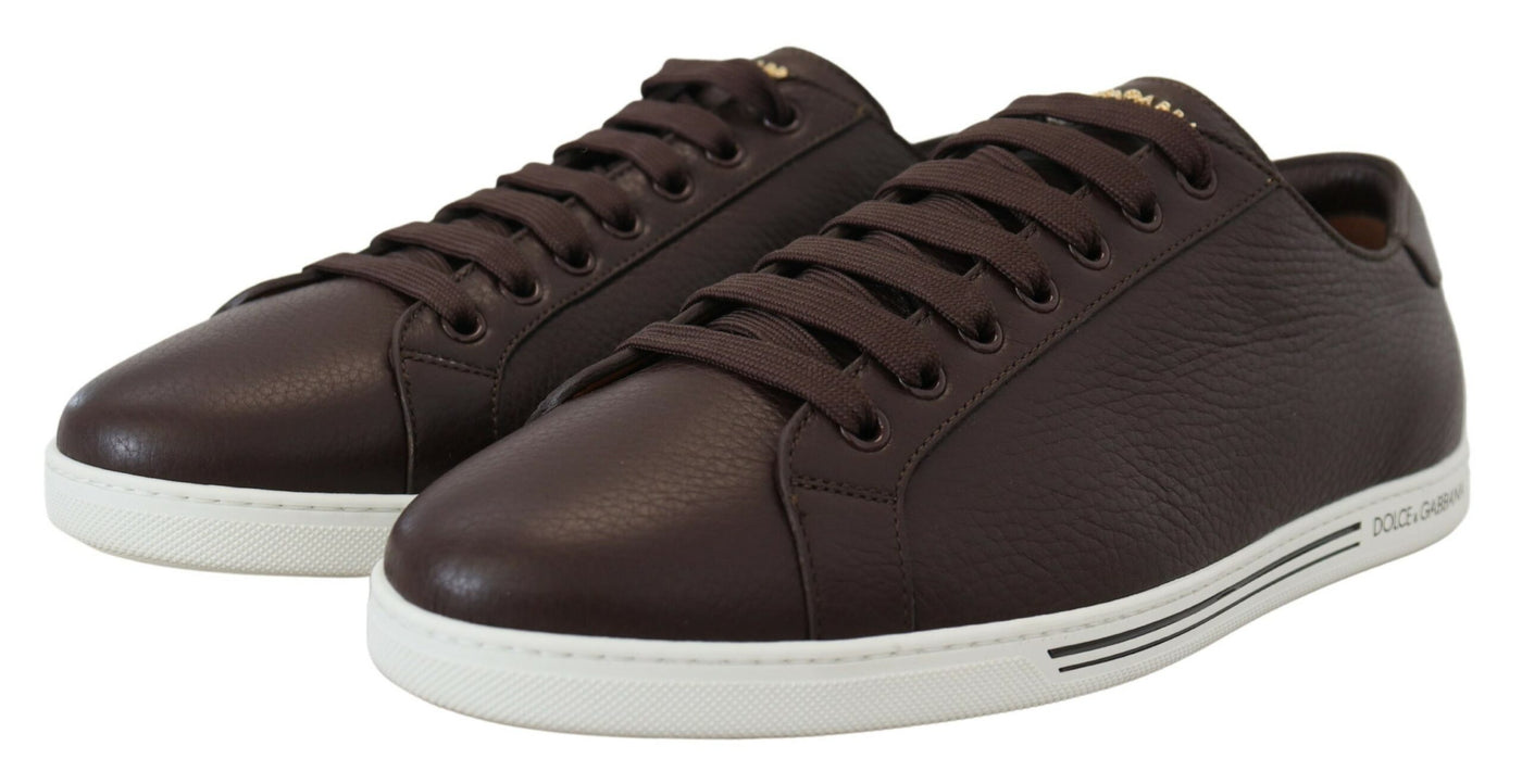 Brown Leather Low Top Casual Sneakers Shoes