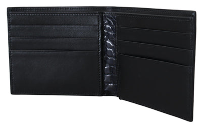 Black Bifold Card Holder Men Exotic Leather Wallet