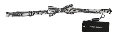 Men White Pattern Silk Adjustable Neck Papillon Bow Tie