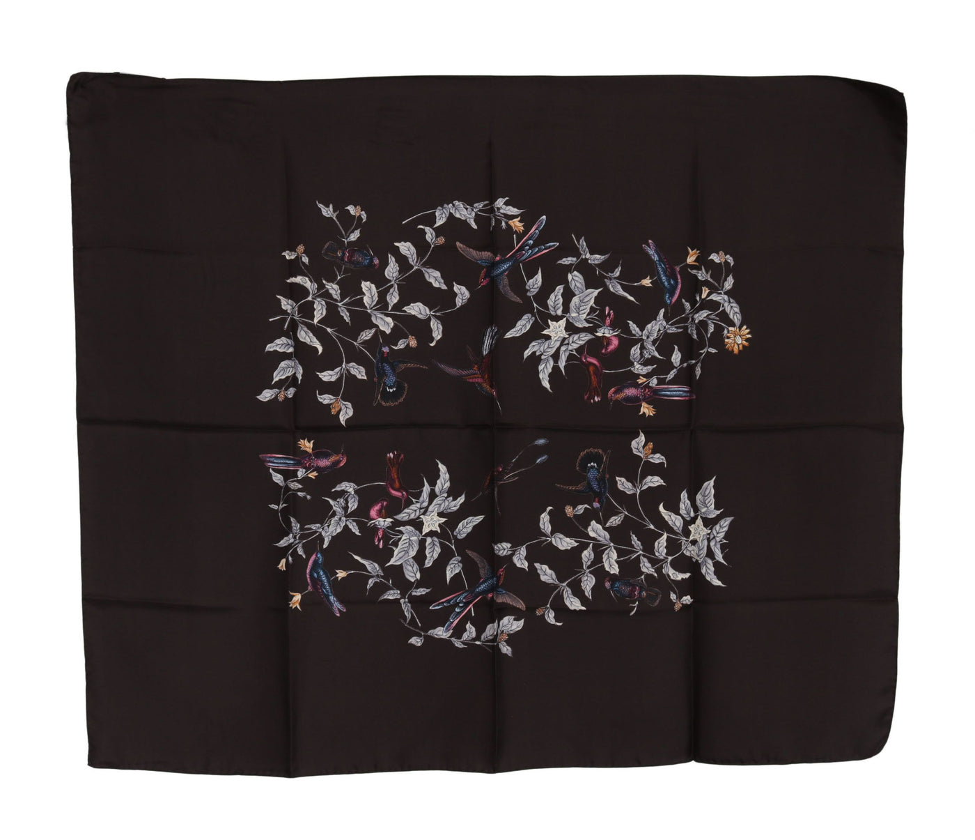 Brown 100% Silk Bird Print Wrap 80cm X 95cm RRP Scarf