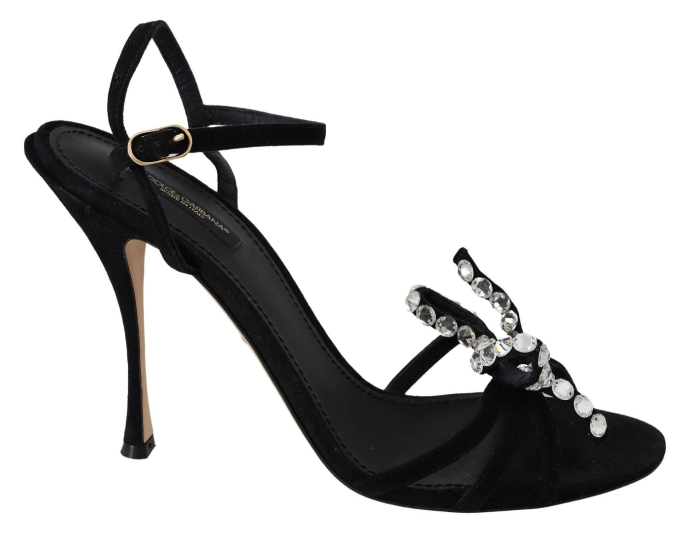 Black Suede Crystals Heels Sandals Shoes