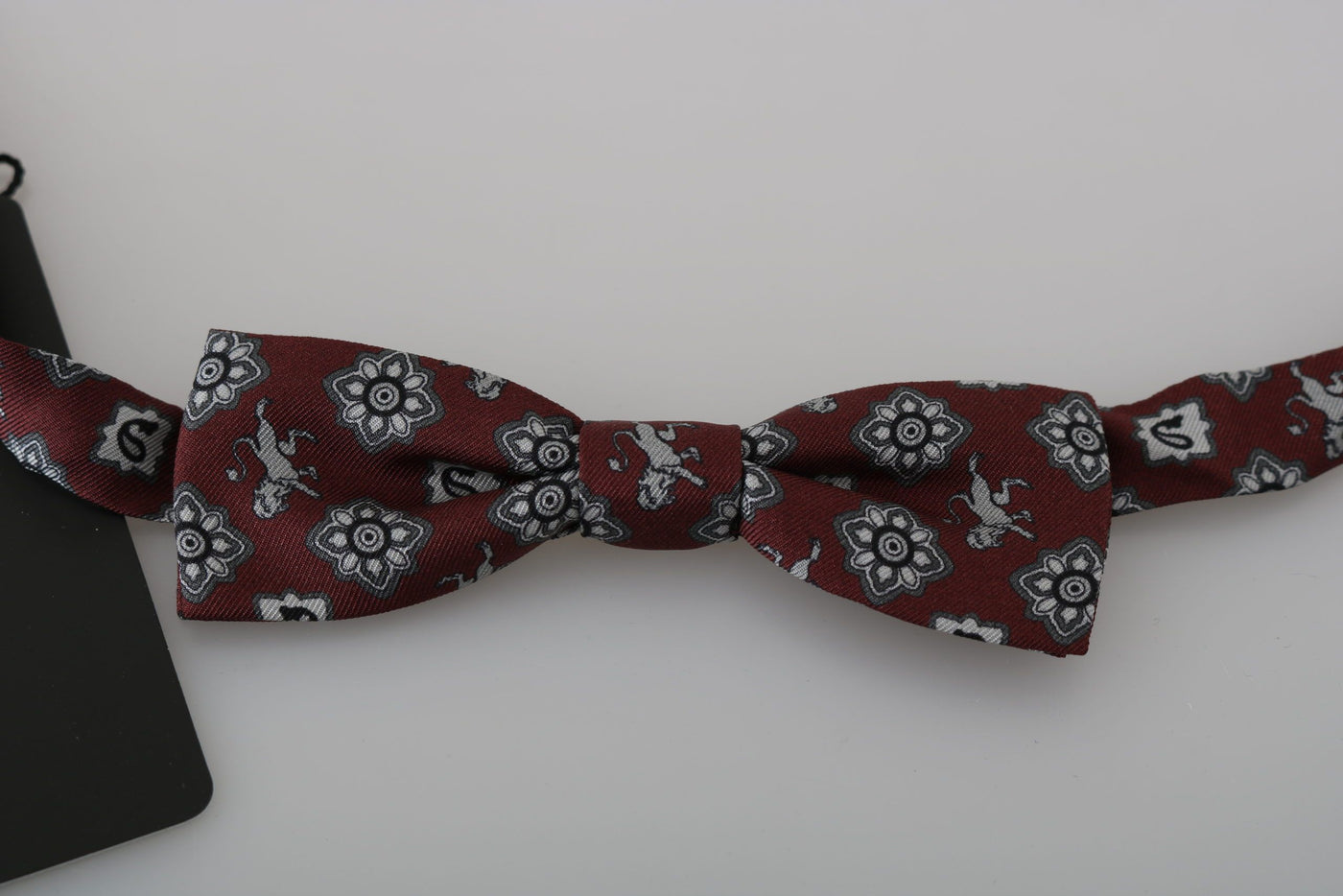 Men Bordeaux Maroon Lion Silk Adjustable Neck Bow Tie