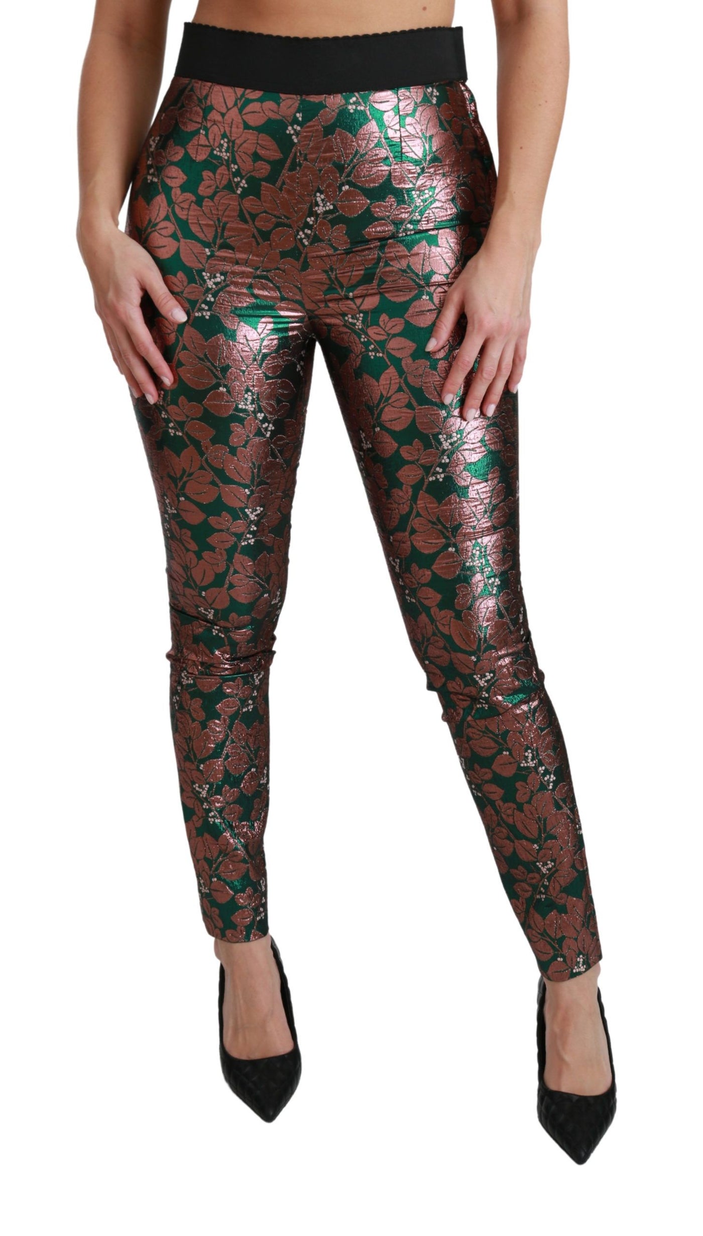 Green Bronze Leaf Tights Skinny Pants