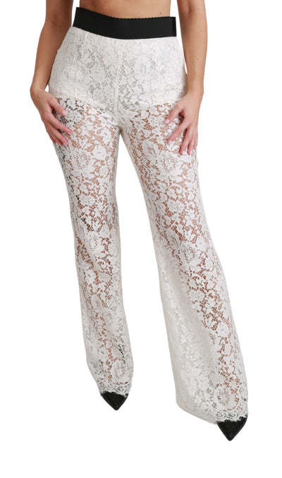 White Lace High Waist Palazzo Cropped Pants