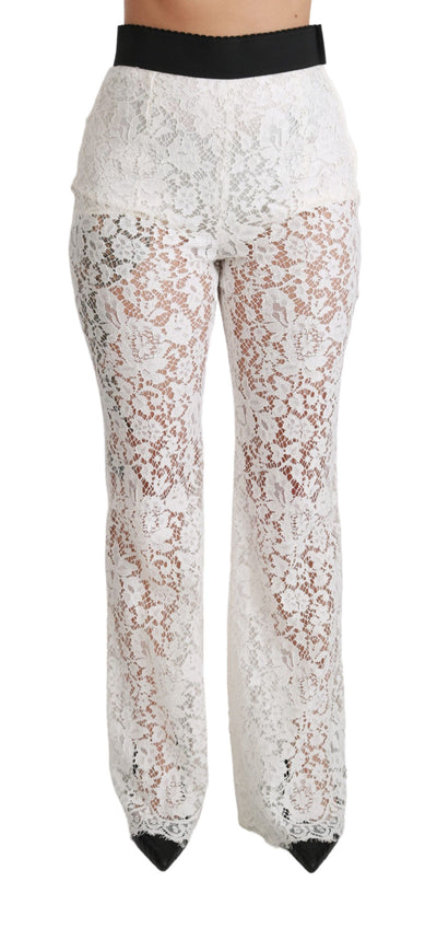 White Lace High Waist Palazzo Cropped Pants