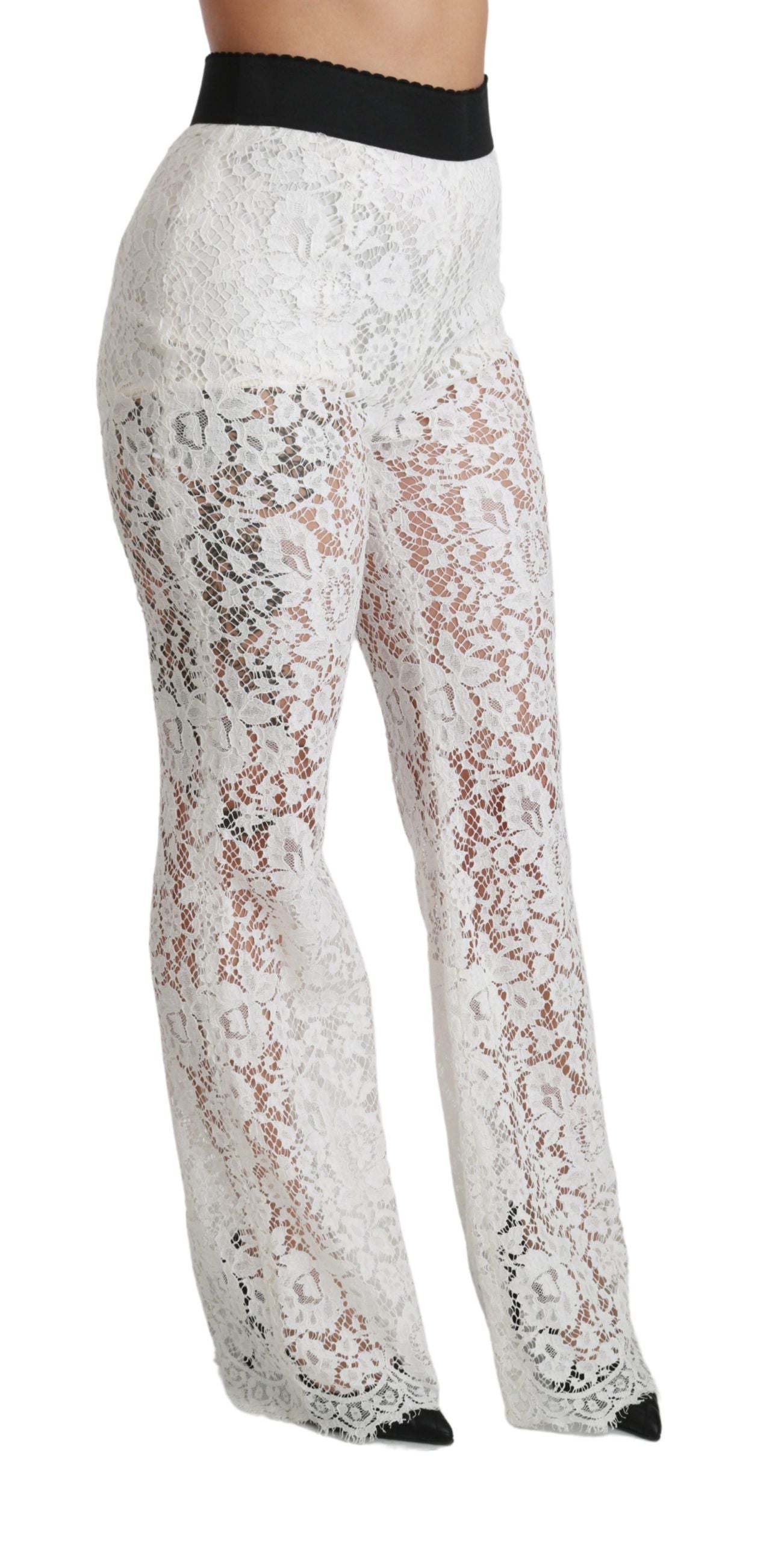 White Lace High Waist Palazzo Cropped Pants