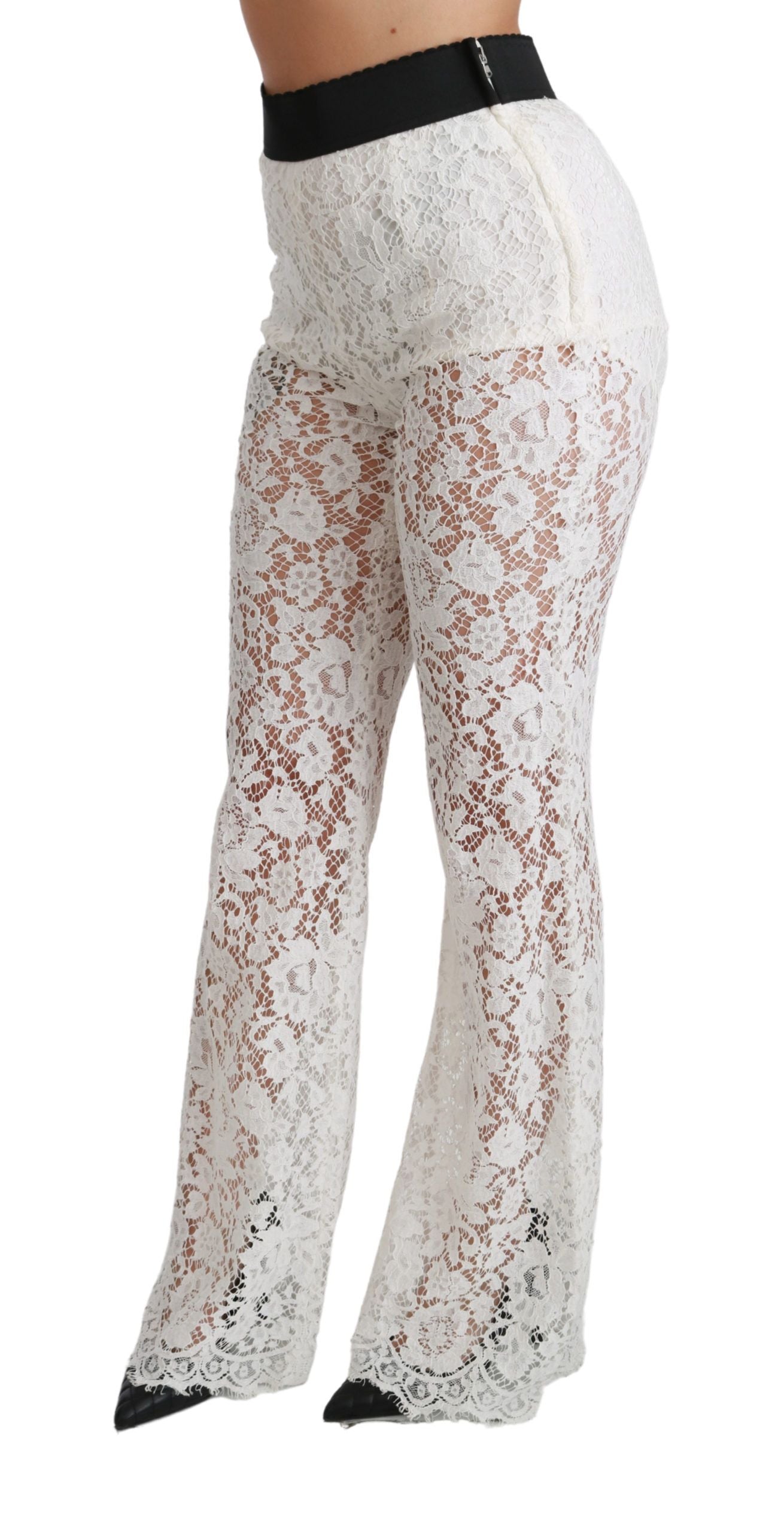 White Lace High Waist Palazzo Cropped Pants