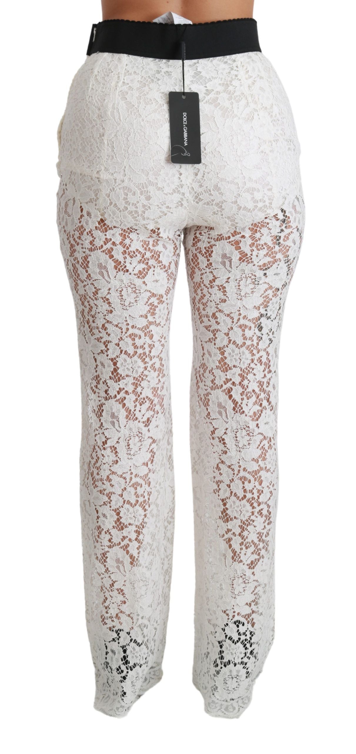 White Lace High Waist Palazzo Cropped Pants