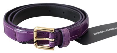 Purple Leather Gold Tone Buckle Crocodile Belt