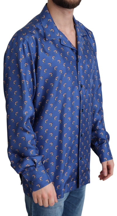 Blue Beach Chair Umbrella Print Silk Shirt