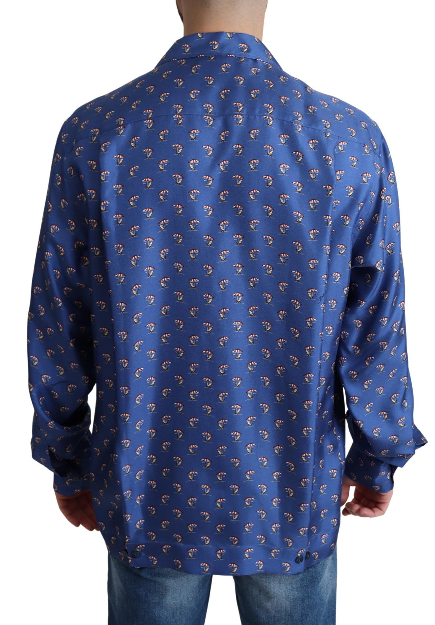 Blue Beach Chair Umbrella Print Silk Shirt