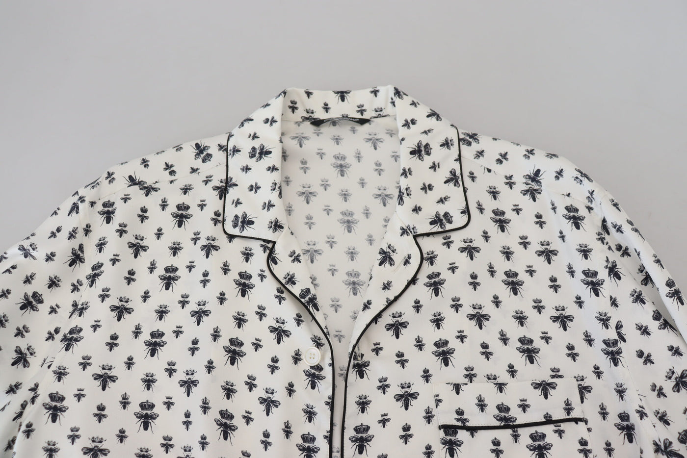 White Crown Bee Print Long Sleeve Pajama Top