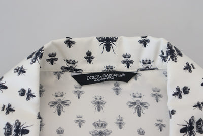 White Crown Bee Print Long Sleeve Pajama Top