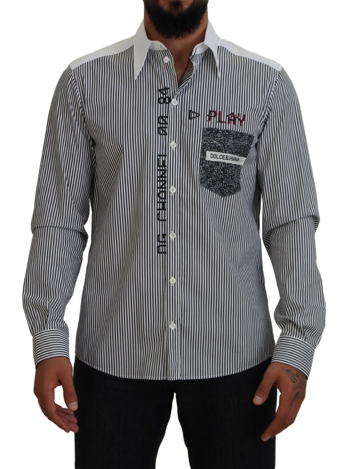 Black White Striped Printed Casual Cotton Shirt