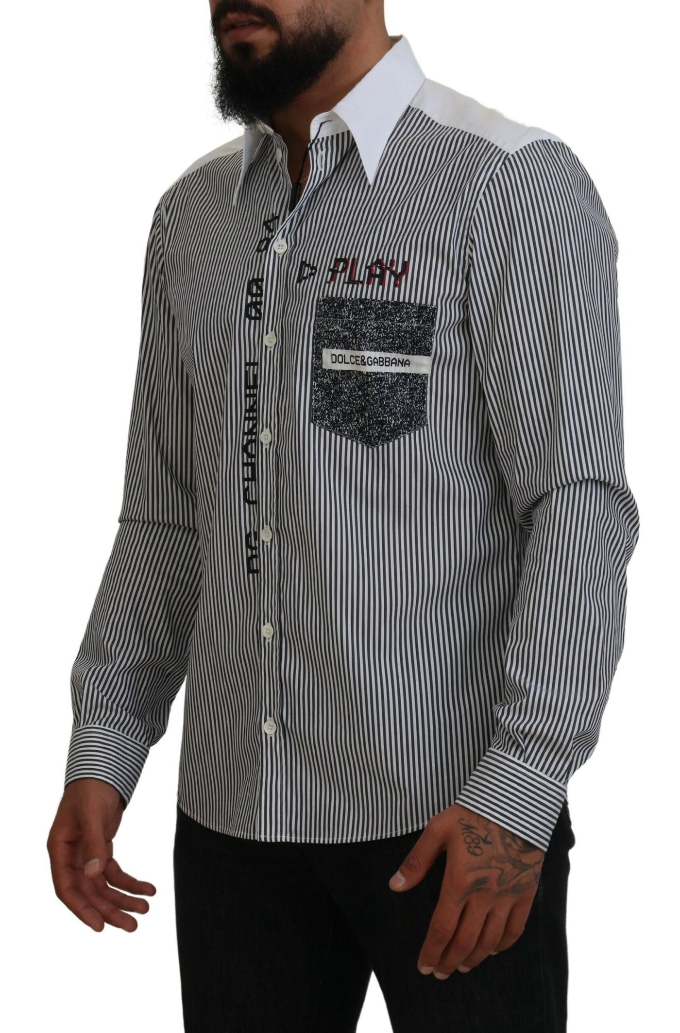 Black White Striped Printed Casual Cotton Shirt