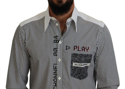 Black White Striped Printed Casual Cotton Shirt