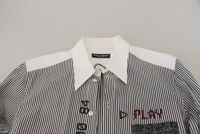 Black White Striped Printed Casual Cotton Shirt