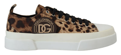 Brown Leopard Print Denim Sneakers Shoes