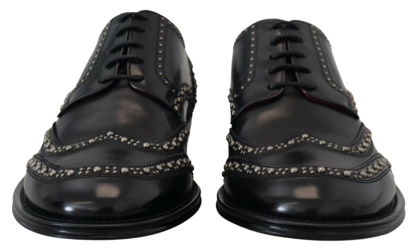 Black Leather Derby Dress Studded Shoes