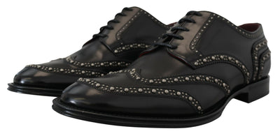 Black Leather Derby Dress Studded Shoes