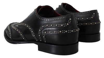 Black Leather Derby Dress Studded Shoes