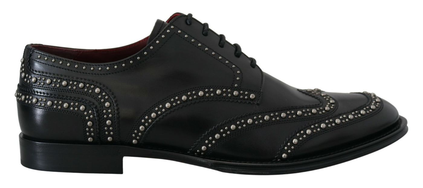 Black Leather Derby Dress Studded Shoes